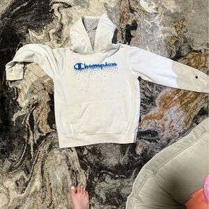 Champion White Hoodie with Blue Logo